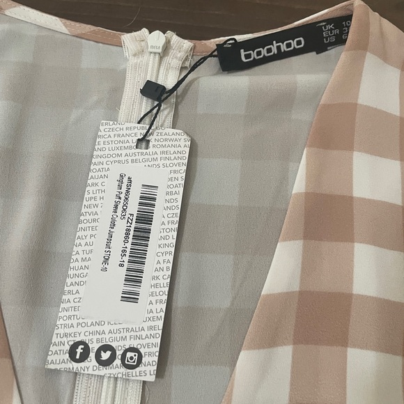 Beige gingham jumpsuit cropped - Picture 4 of 5